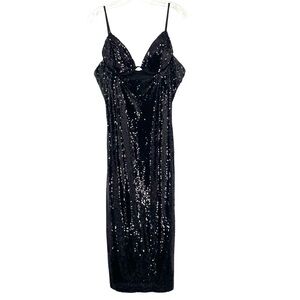Boohoo Black Sequin Bodycon Midi Dress New Size 14